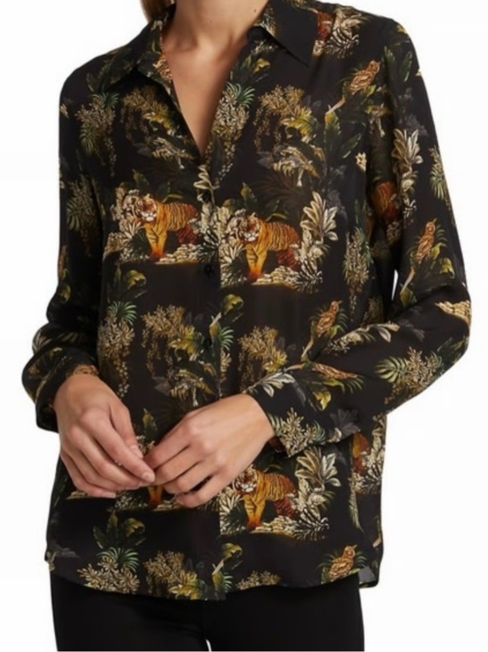 L'AGENCE Nina Boouse in Black/Dark Forest  Tiger Jungle